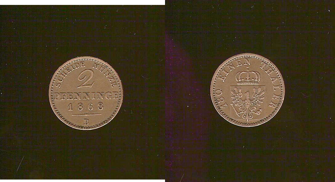 Germany Prussia 2 pfennig 1868B EF+